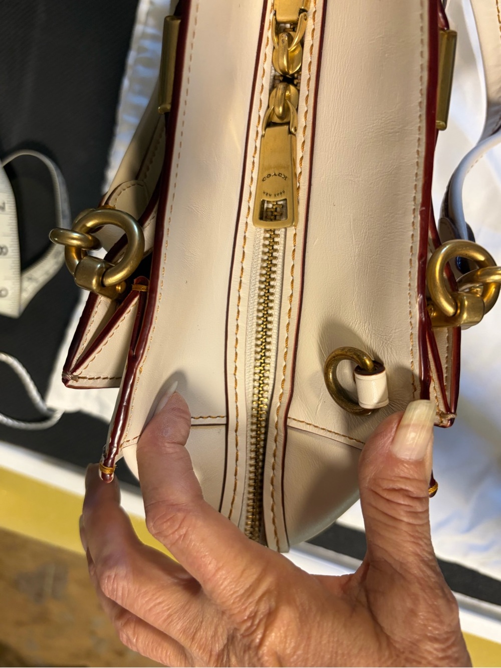 Coach Dreamer Brown Signature Satchel with Cream Trim and Gold Hardware - Picture 7 of 16
